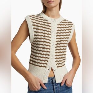 NWT A.L.C. Margo Striped Crochet Top Size Small Brown/Cream Sweater Vest